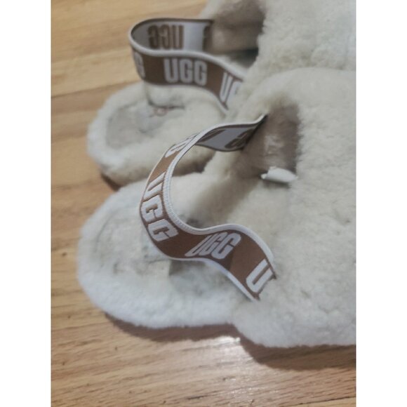 UGG Fluff Yeah Slide Slippers Womens Natural Sherling Strap US 7 EU 38 - Picture 10 of 14